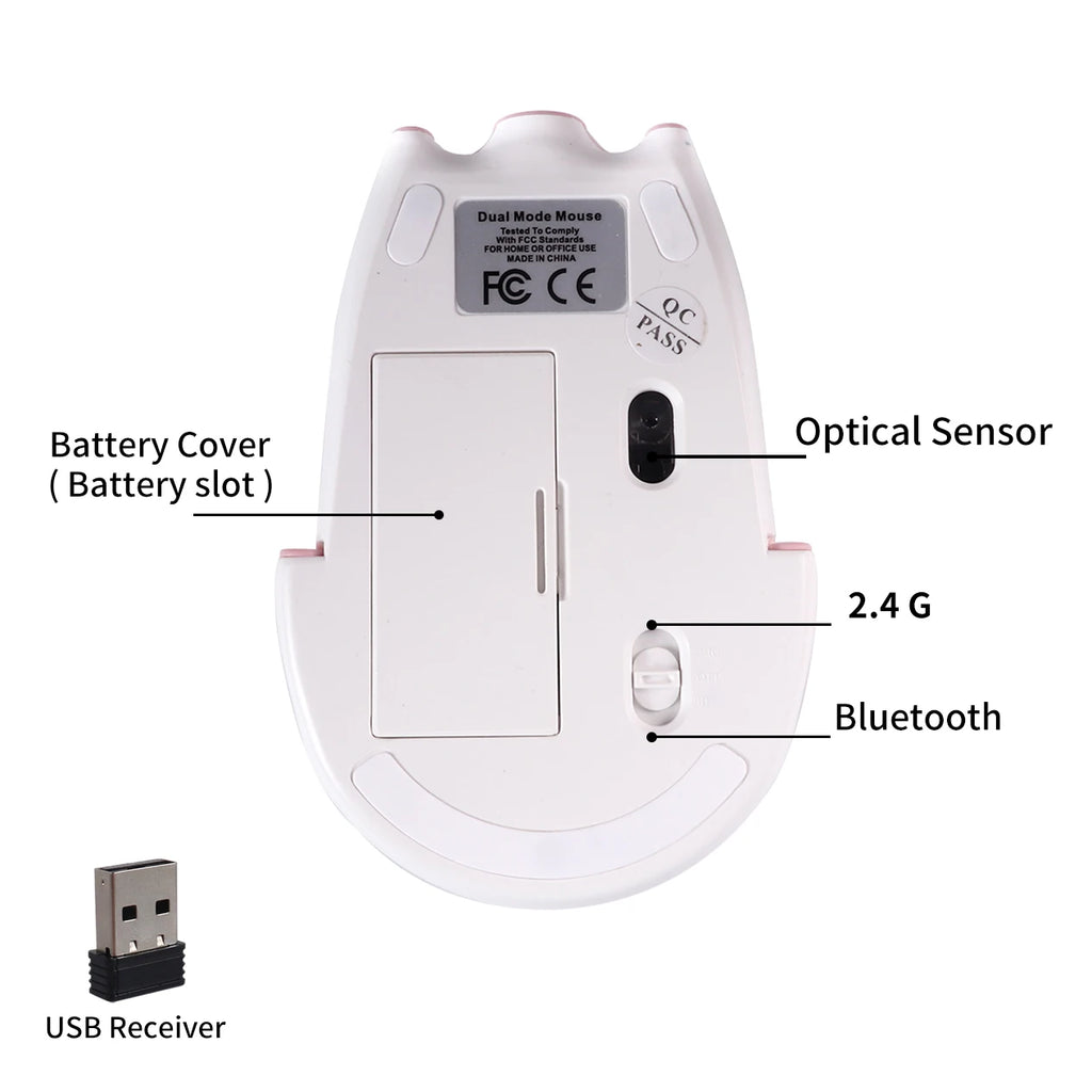 Cute 3D Little Pig Wireless Mouse 2.4G Bluetooth Dual-mode Silent For Women Office Laptop PC