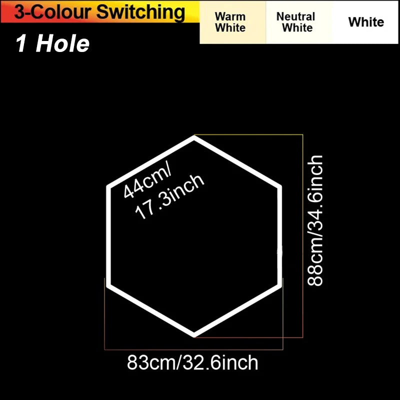 1-hole hexagon LED ceiling light layout diagram with dimensions