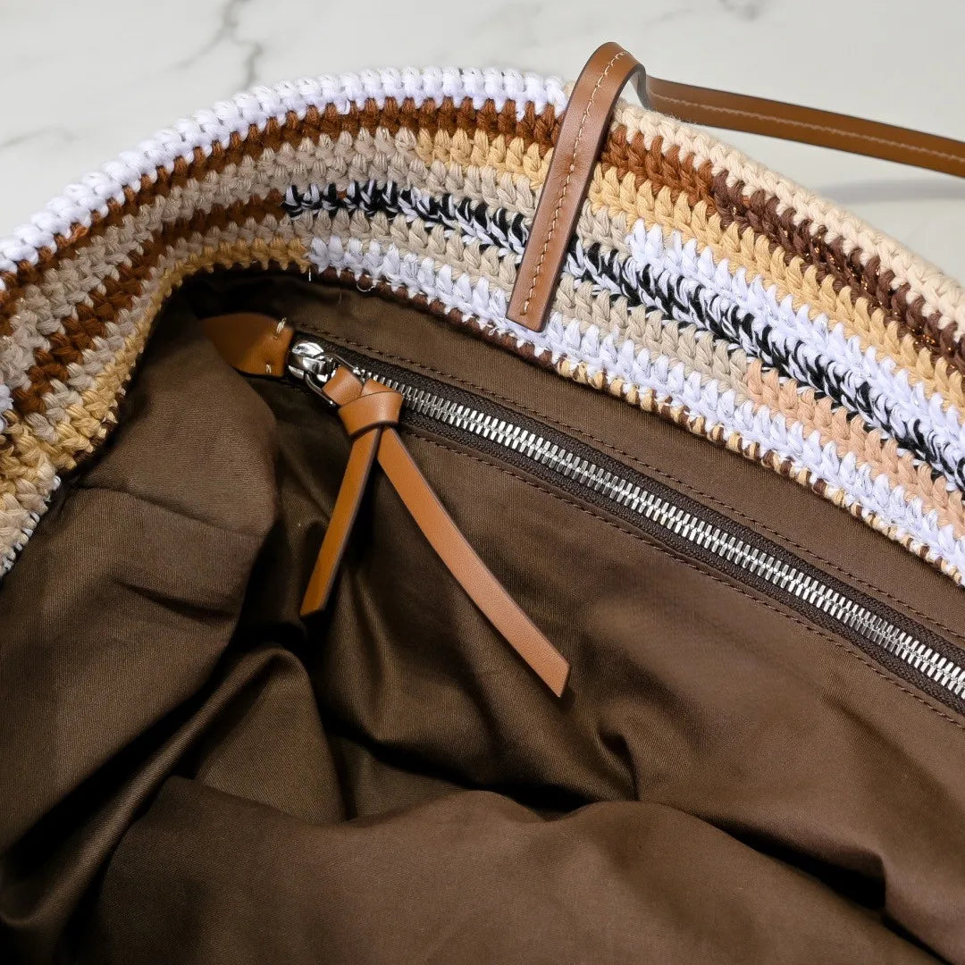 Fashion Woven Straw Tote Large Capacity Beach Resort Style Bag Women Contrast Stripes Shoulder Handbag Luxury Designer