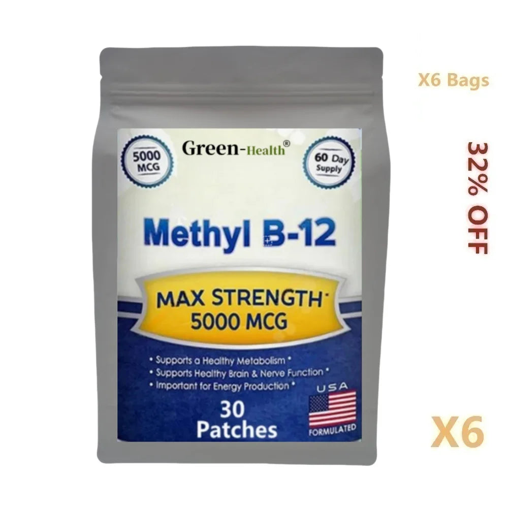 A5YE  Vitamin B12 5000 MCG Patches - Brain Heart Support, Memory Learning Boost, Natural Energy Enhancer - 30 Patches