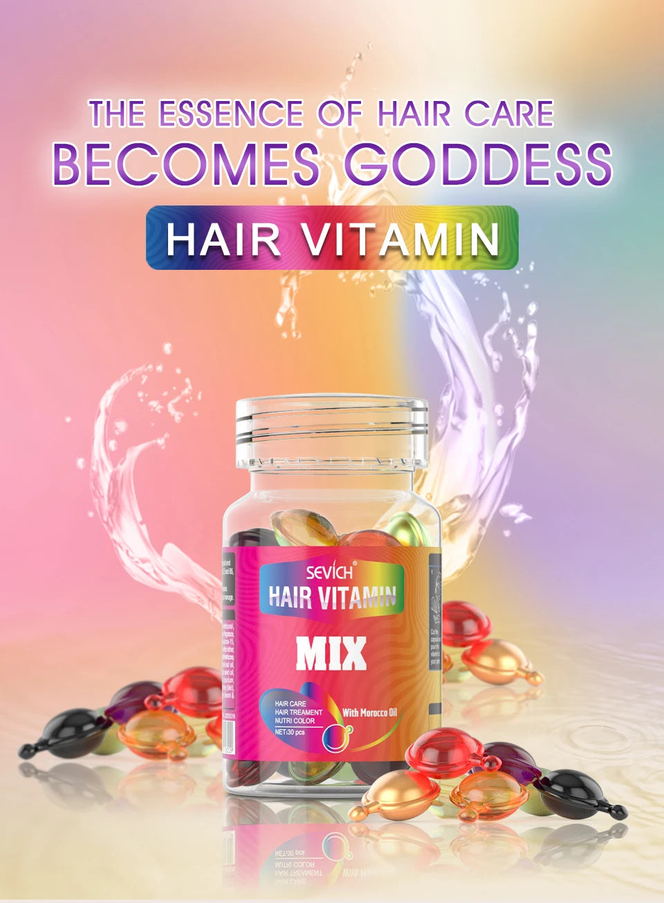Sevich 30pc Moroccan Oil Hair Vitamin Capsules for silky, repaired, and healthy hair care serum treatment by Tidesmit.