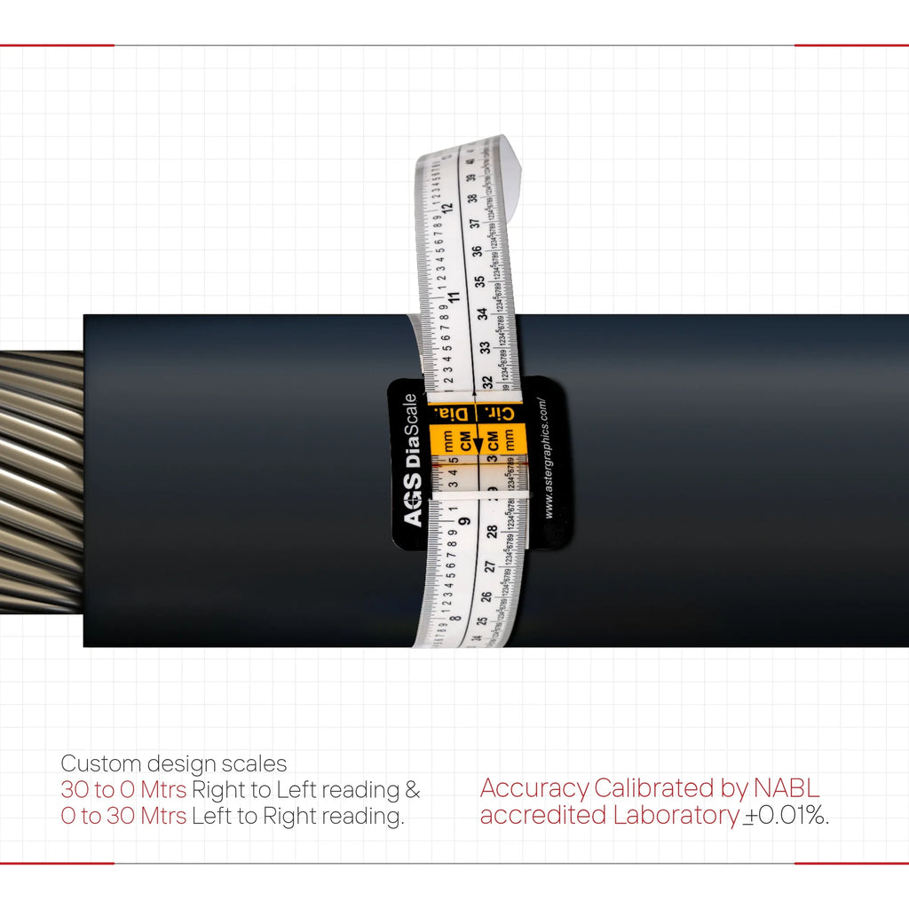 Flexible diameter measuring scale wrapped on dark cylindrical pipe with cm markings
