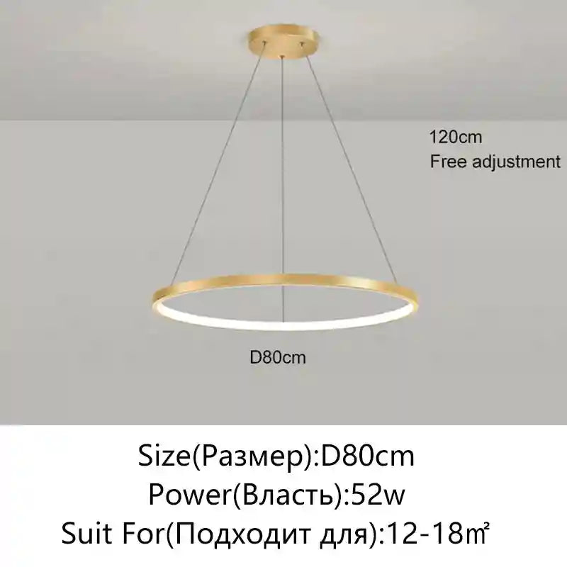 Modern LED Ring Light – Minimalist Dimmable Chandelier for Studio Gold 80cm Tidesmit