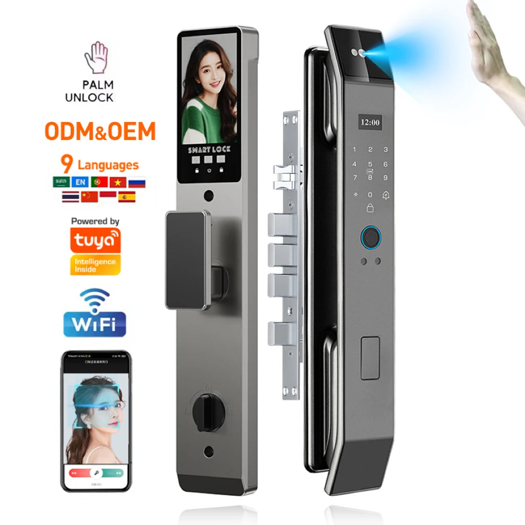 Face Recognition Tuya Smart Door Lock Automatic Biometric Rfid Ic Card Wifi App Security Camera Fingerprint Digital Locks