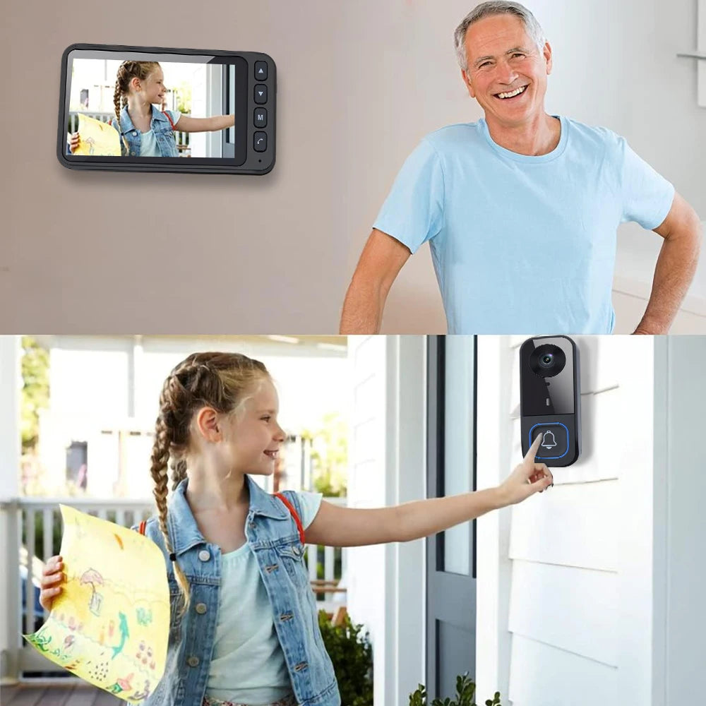 Wireless Video Doorbell with 4.5 Inch Indoor Monitor 1080P HD Two Way Audio AI Human Detection Night Vision Weatherproof Home Security Door Bell Camera Kit