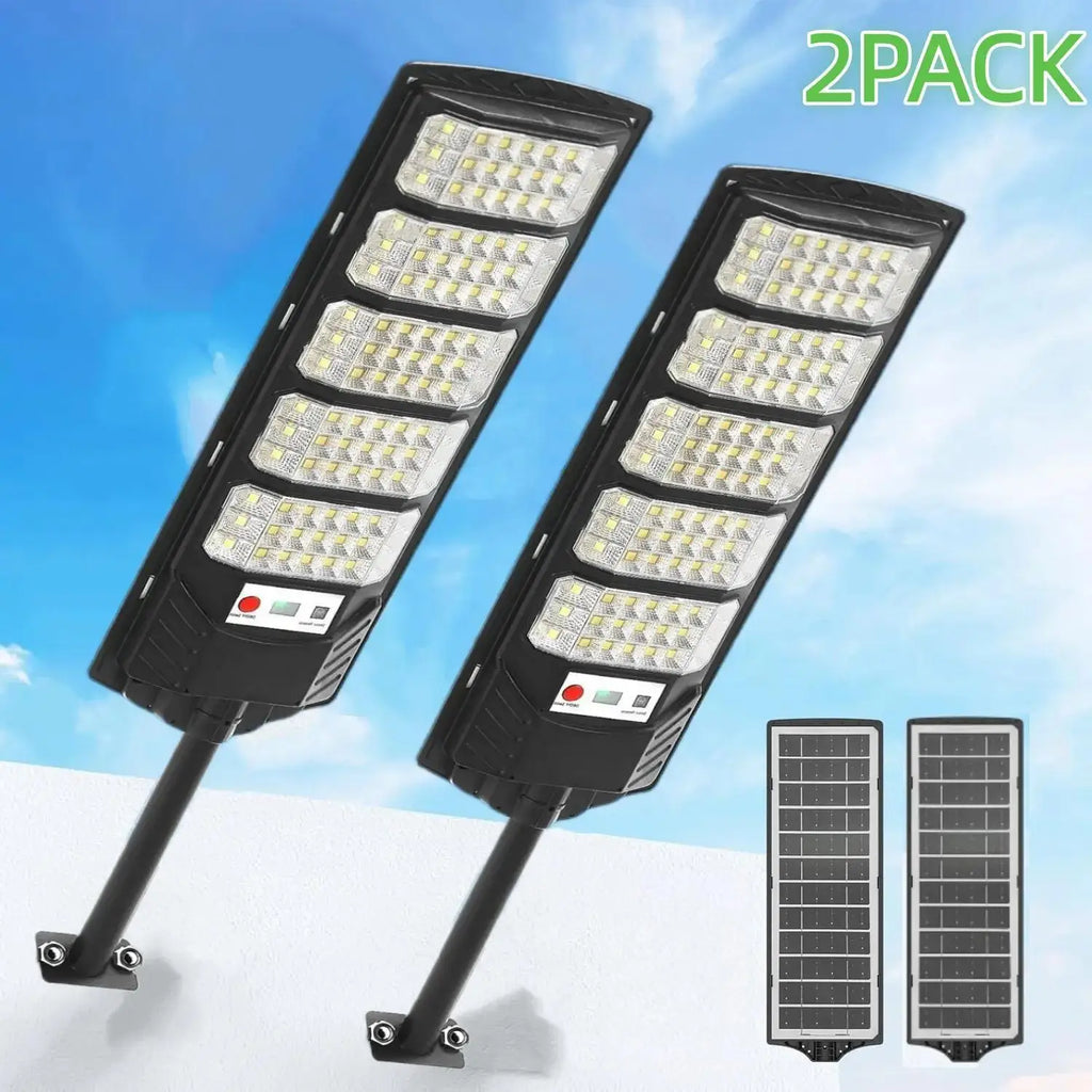 2Pack Commercial Grade Solar Street Light Outdoor Waterproof 7000K LED Motion Sensor Dusk to Dawn for Yard Garage Terrace Garden Parking Lot Driveway Fence Barn IP66 Rated Yard Lighting