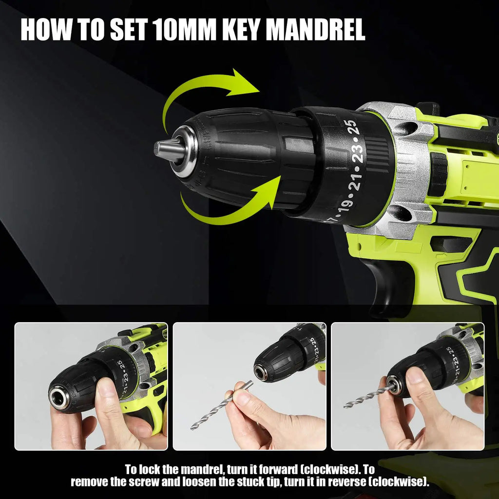 28V Cordless Impact Drill Screwdriver 1350rpm High Speed, Rechargeable Household Power Tool Complete with Matching Drill Bits Set