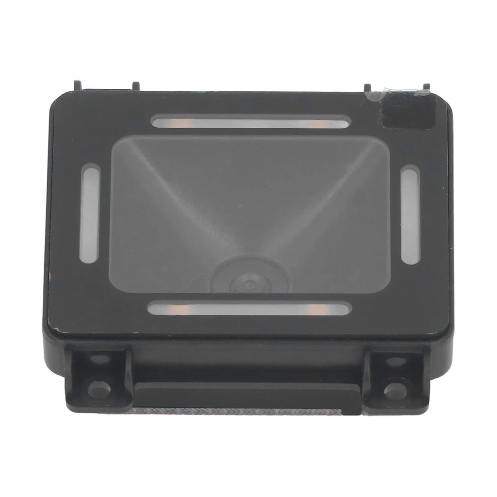 Black fixed-mount 2D barcode reader module front view with central scanning window