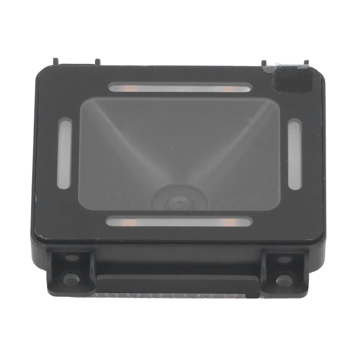 Black fixed-mount 2D barcode reader module front view with central scanning window