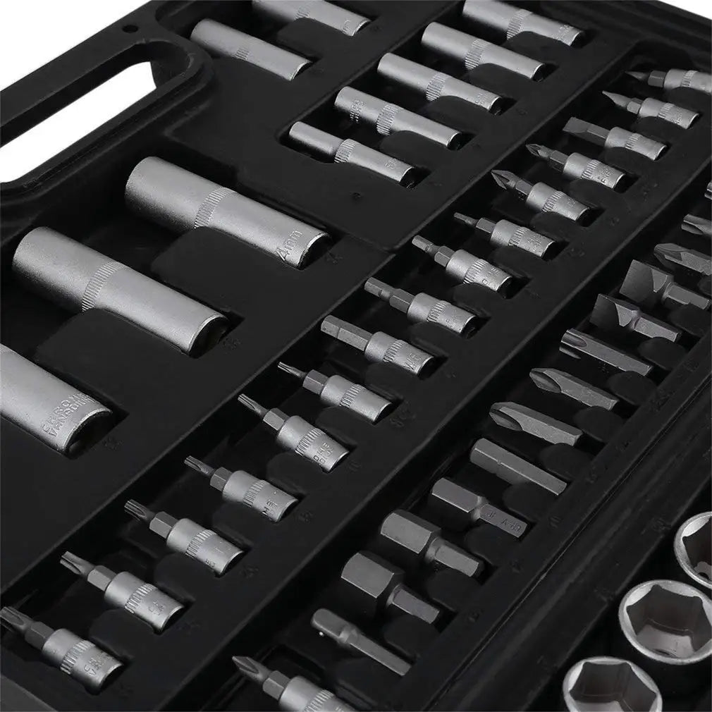 108-Piece Socket Spanner Set Cr-V Ratchet Wrench Set Ratchet Box with 1/4 &1/2 Inch 72 Teeth Reversible Ratchet Hexagonal Socket