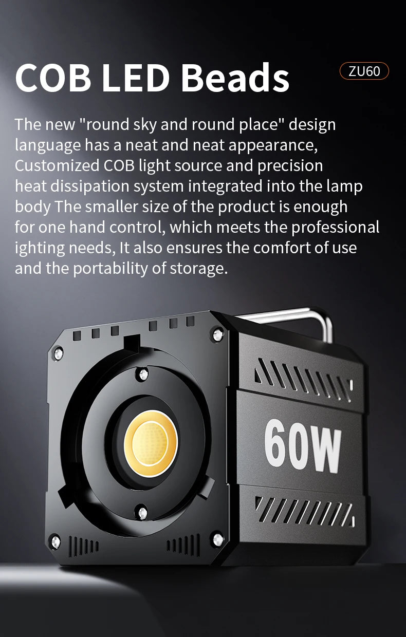 LED Video Light 60W-80W Bi-Color COB Studio Lamp for Content Creation Tidesmit