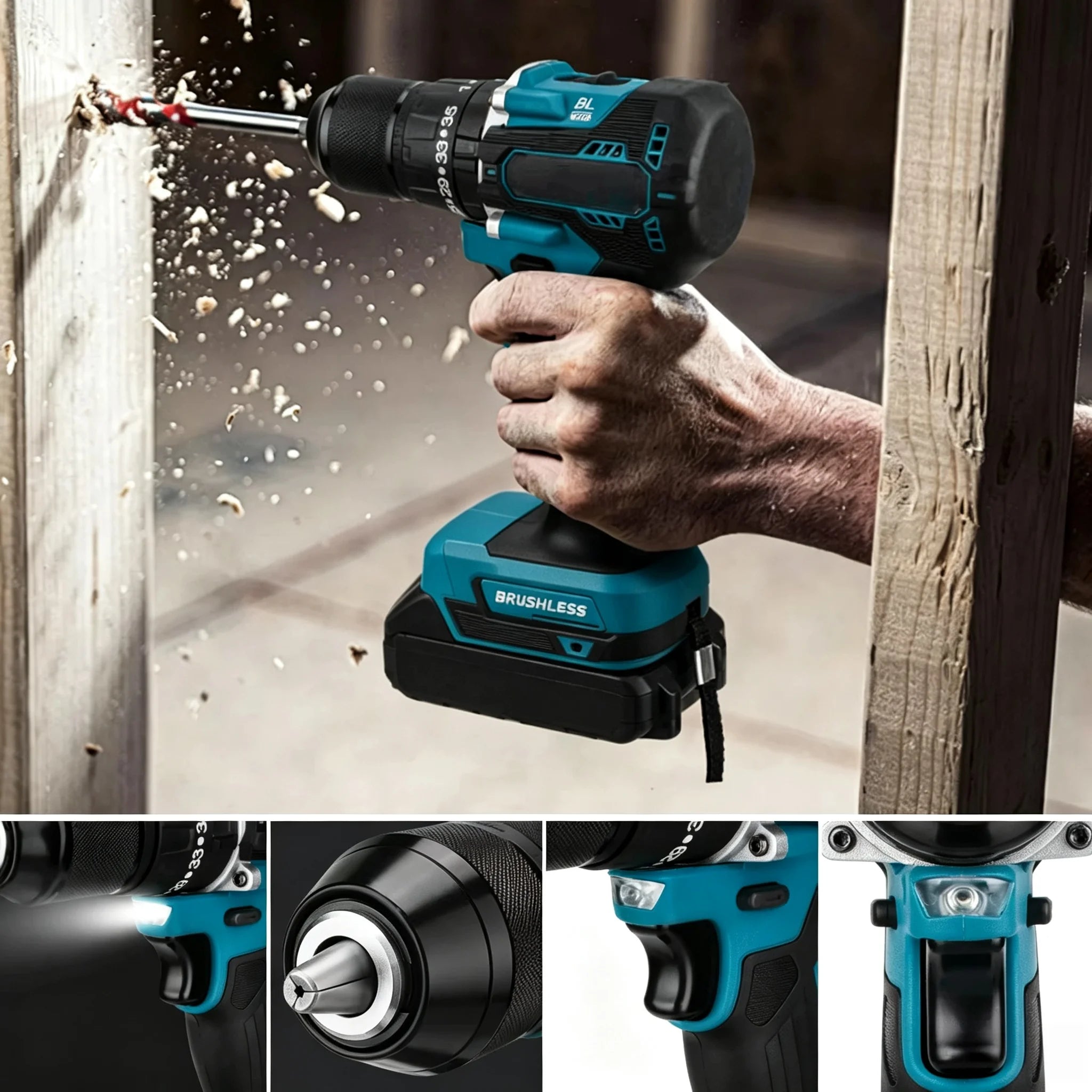 18V Brushless Cordless Drill Driver, Multifunctional High Torque Electric Screwdriver Power Tool Portable Handheld Equipment For Home DIY Compatible For Makita 18V LXT Lithium Battery