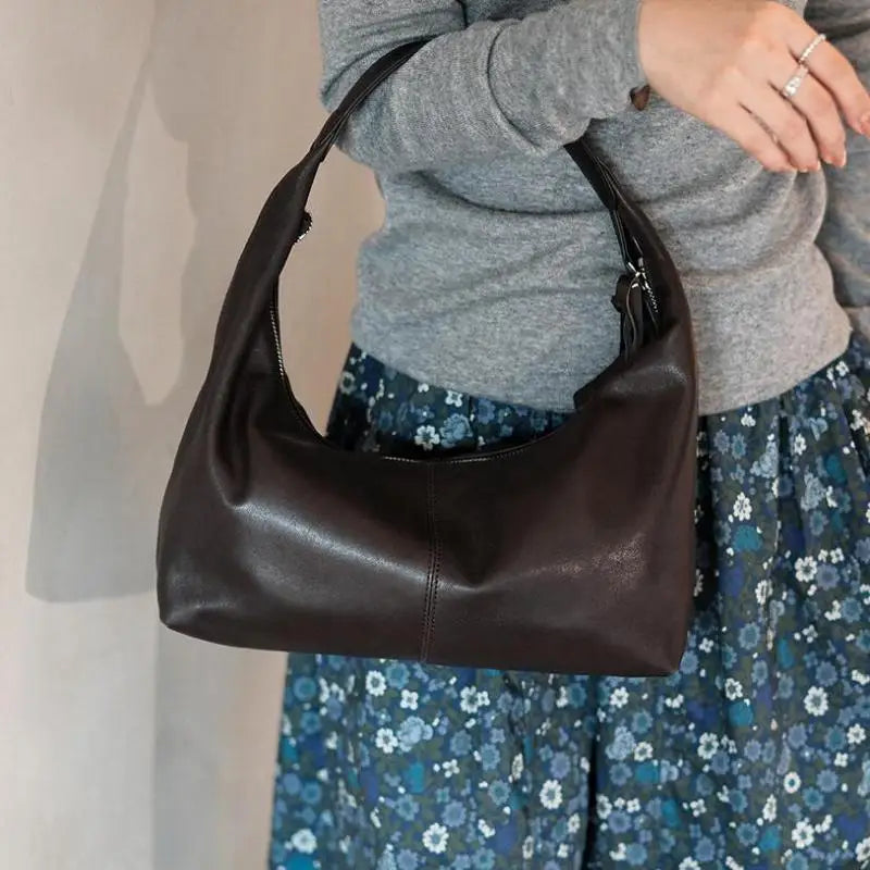 casual designer high quality soft vegetable tanned cowhide ladies shoulder bag fashion genuine leather women underarm bag