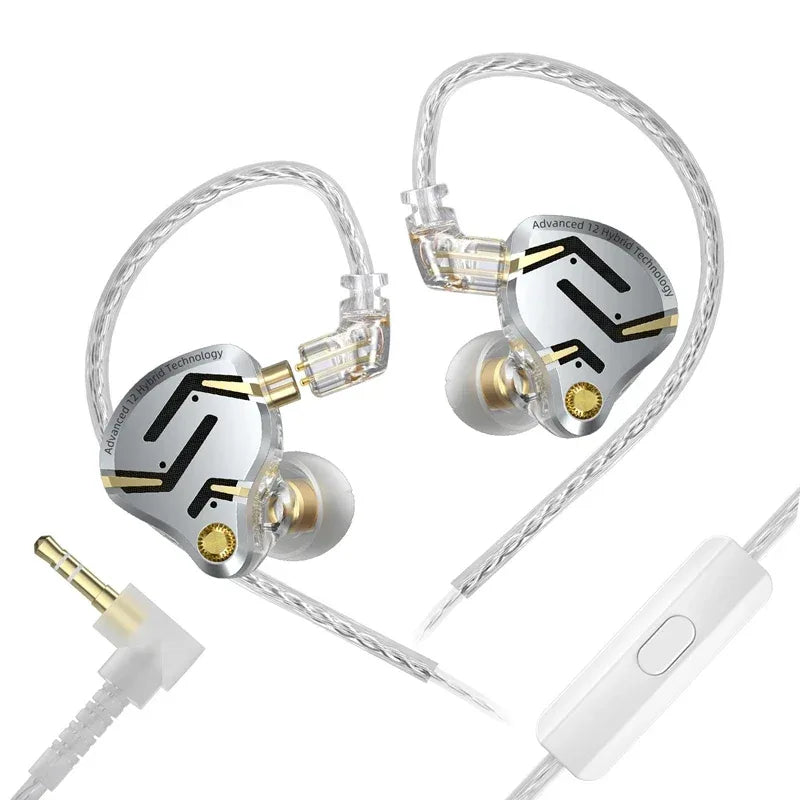 KZ ZS12 Pro Hybrid In-Ear Monitors HiFi Wired Earphones - Tidesmit silver with mic Tidesmit