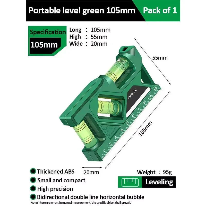105mm green portable level tool with vials and bubble leveling indicator