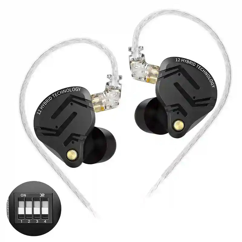 KZ ZS12 PRO X Hybrid IEMs with 1DD+5BA Drivers for Precision Audio Black tuning no mic Tidesmit