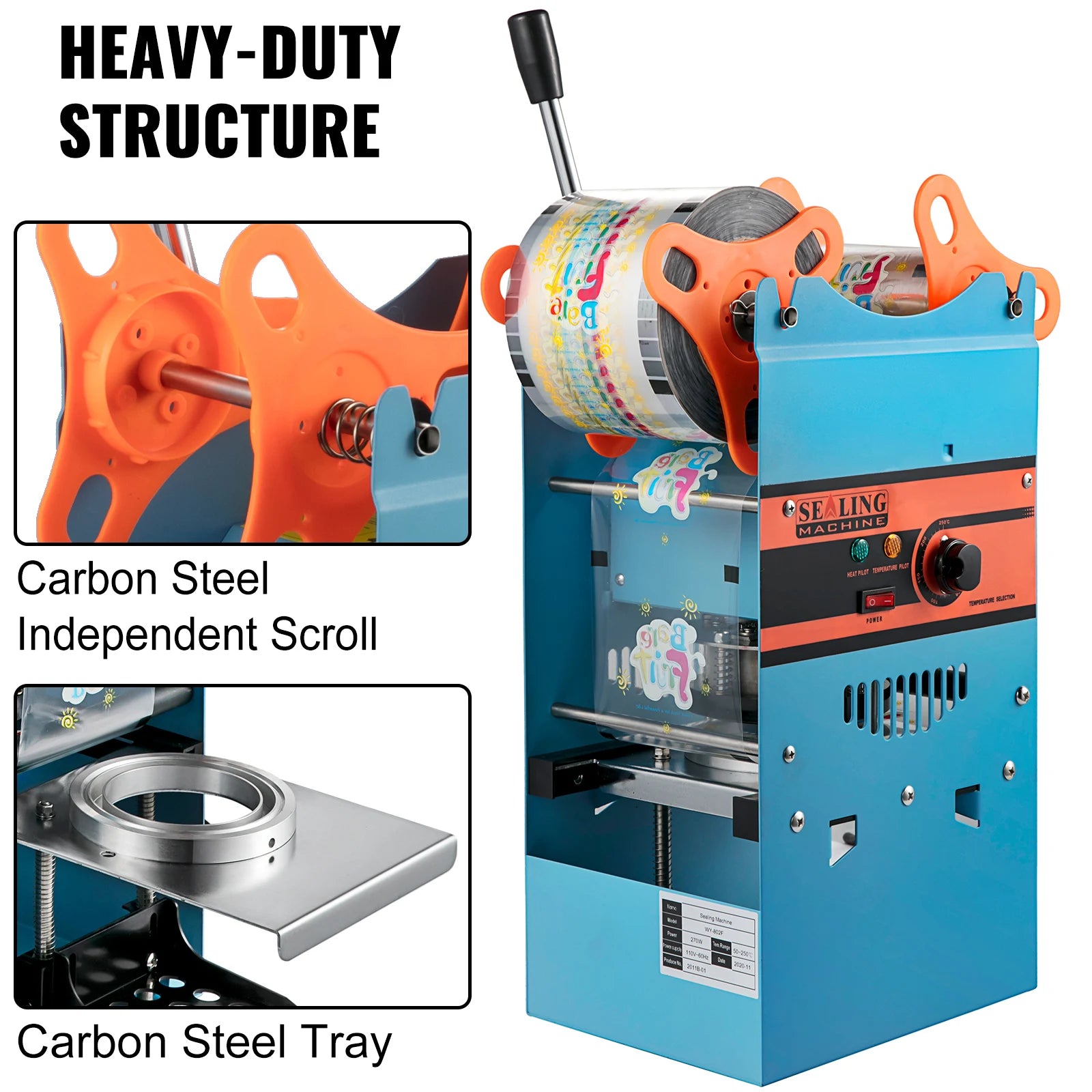 SucceBuy Manual Cup Sealer Machine 300-500 Cup/h with Heating Technology Boba Tea Cup Sealing Machine for 90/95mm Cup Diameter