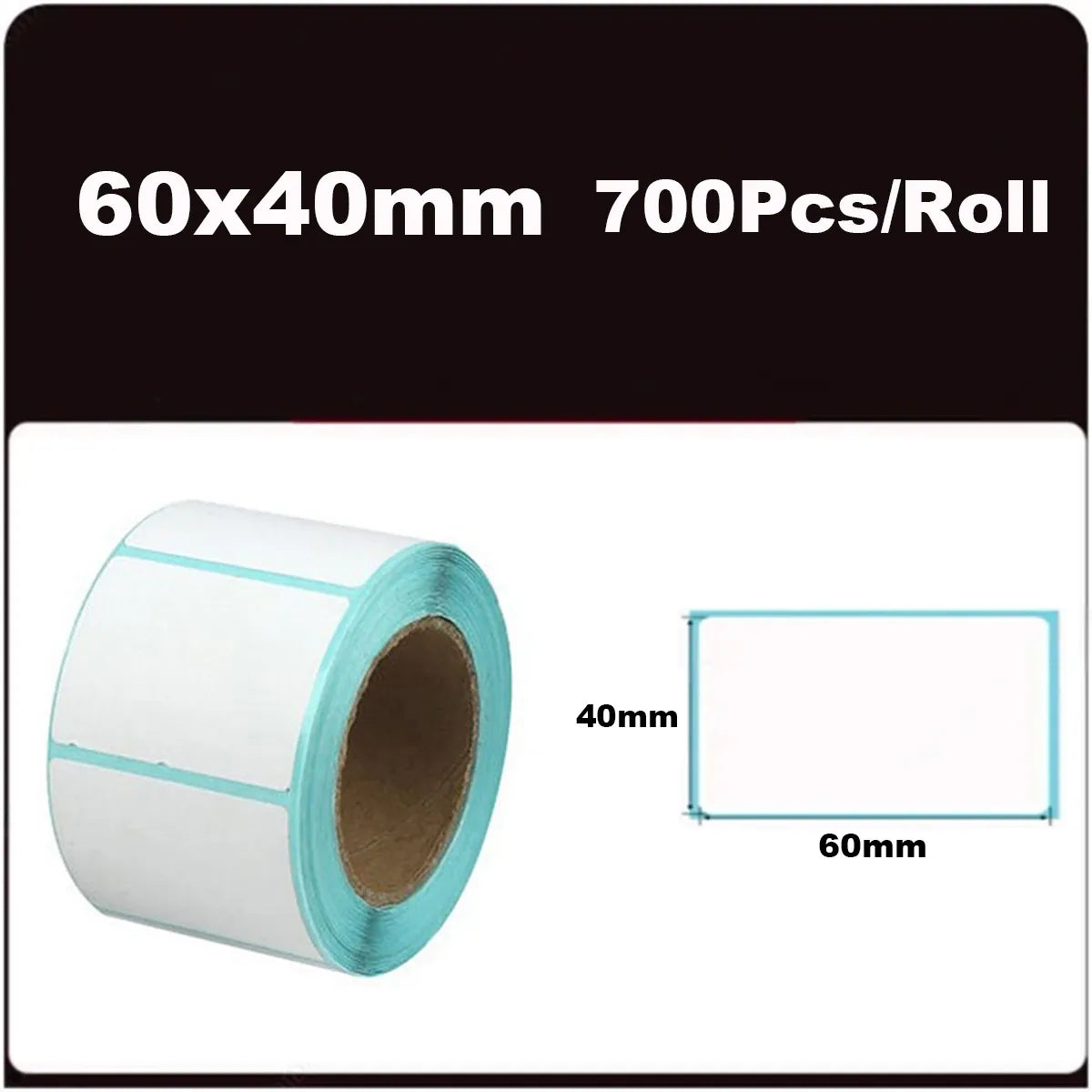 60x40mm blank white thermal labels roll, 700 pcs per roll, rectangular label layout
