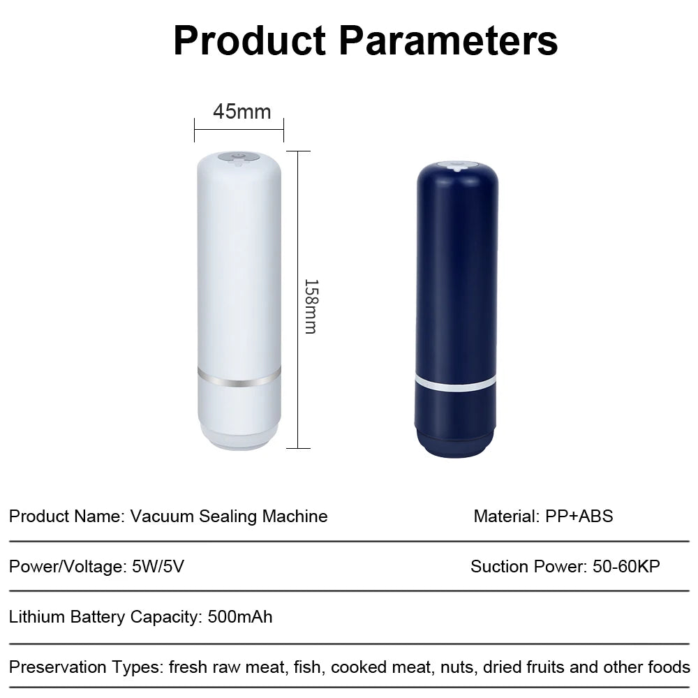 Vacuum Sealer Pump Mini Electric Air Pump Rechargeable Sealer Handheld Food Sealing Pump with Reusable Food Vacuum Packaging Bag