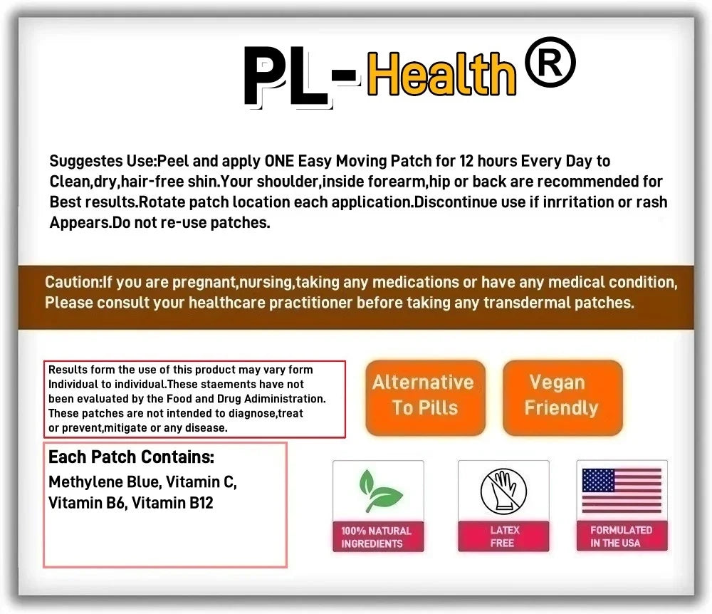 30 Patches Methylene Blue Transdermal Patches With Vitamin C, B6 & B12 Support Energy, Brain & Focus