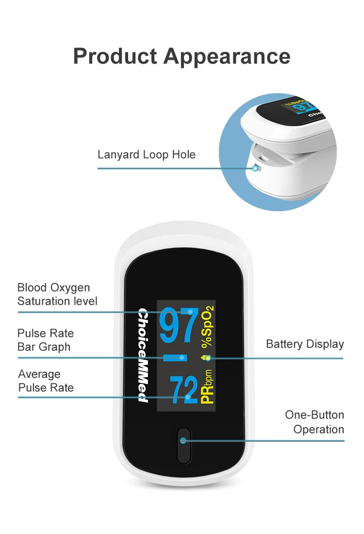 ChoiceMMed Medical Finger Pulse Oximeter Blood Oxygen Saturation Meter Heart Rate Monitor Child Pulse Oxiometer OLED Oximetro