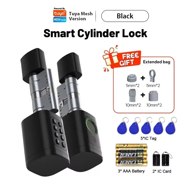 Fingerprint Smart Lock Code Cylinder with Bluetooth Tuya Smart Life App Remote Adjustalbe Cylinder Lock