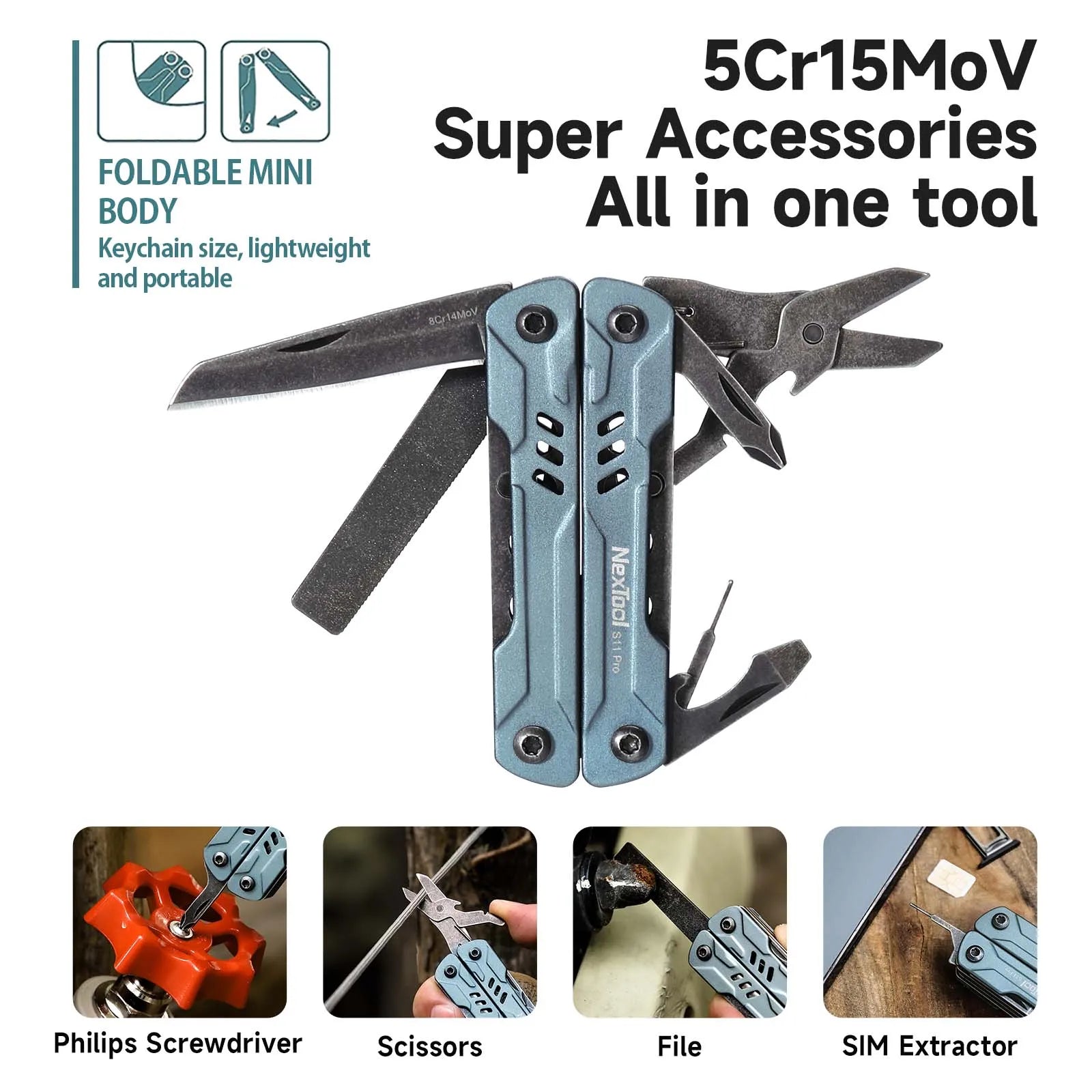 NexTool S11 Pro Mini Sailor Pliers 12-In-1 Multi Tool Pocket Knife Folding Tools Wire Cutters EDC Card Pin Screwdriver Scissors