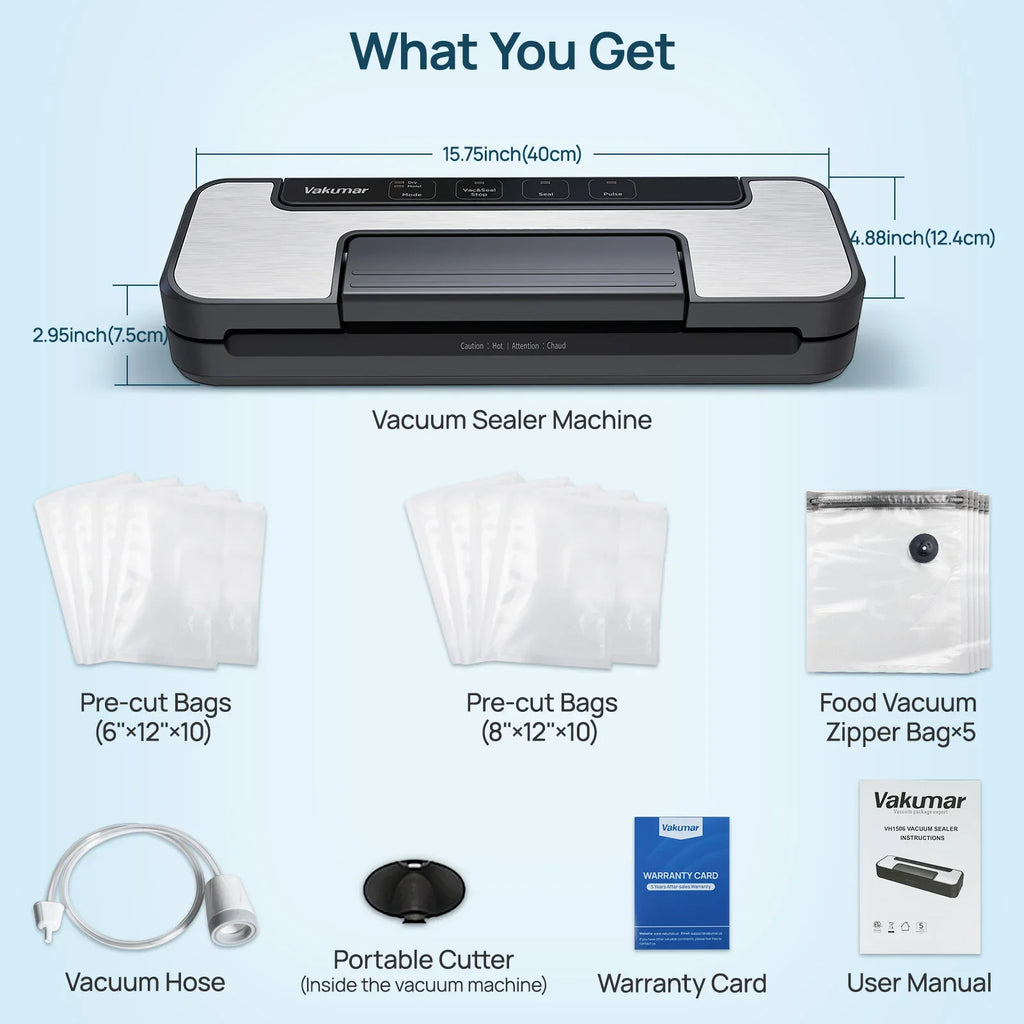 Vakumar VH1506 vacuum sealer machine sous vide Handle type 80Kpa multifunctional and convenient vacume sealer Household