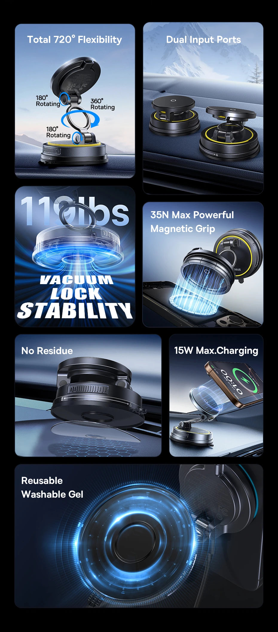 Magnetic Car Phone Holder | Silver 360 Rotation MagSafe Compatible Mount Tidesmit