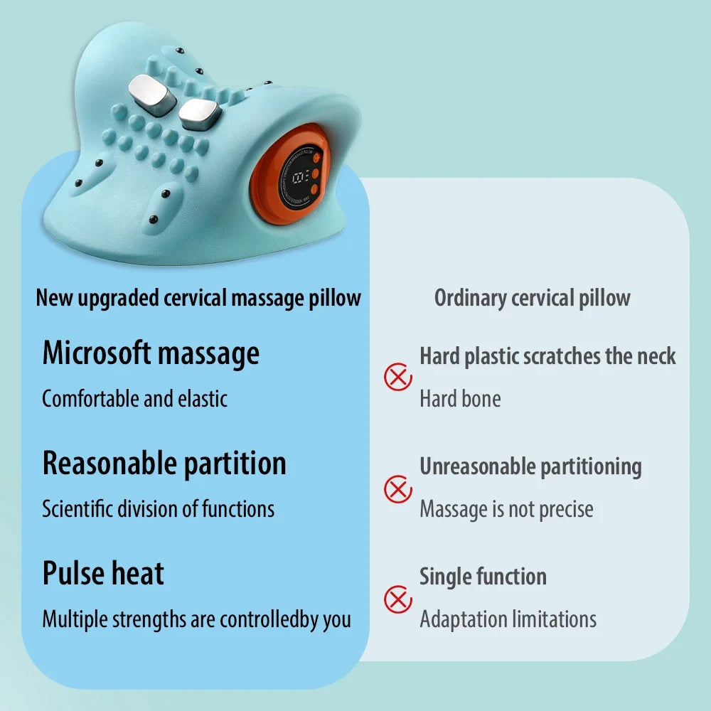 Electric Neck Massager Blue - Portable Cervical Traction Relief Tool Relaxation Treatment Tidesmit