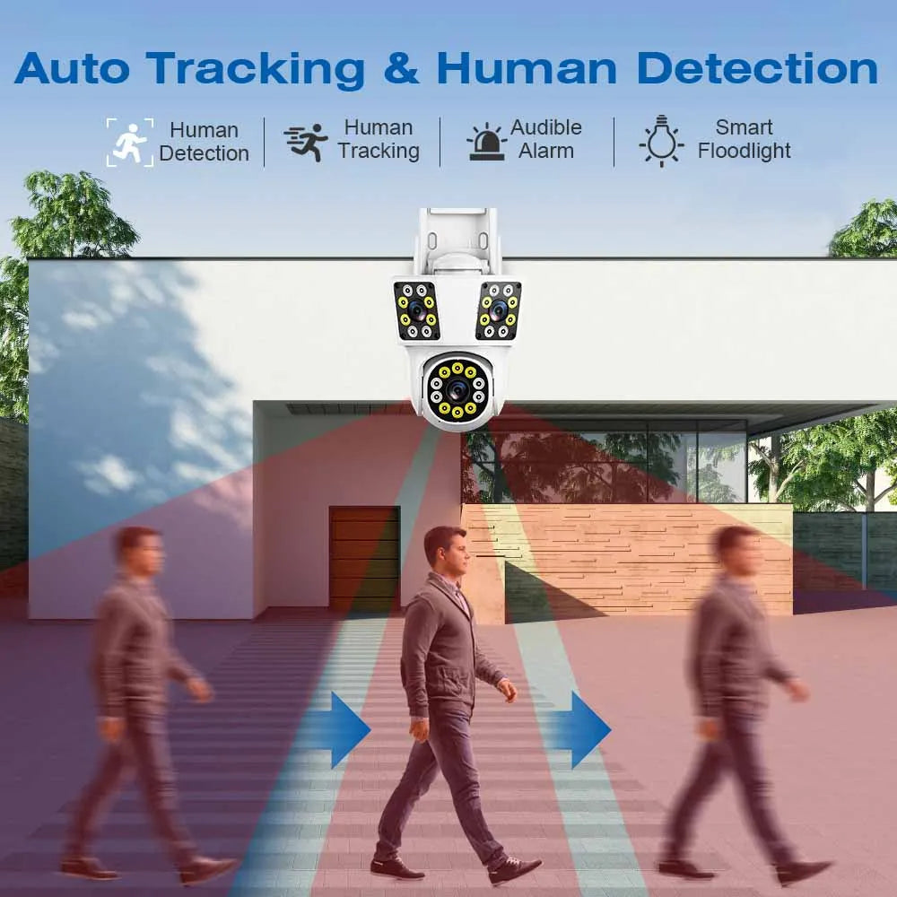 6K 12MP WiFi Outdoor Camera 3 Lens 3 SCREENS Ai Motion Tracking  PTZ 4K Video Camera Security surveillance Camera IPC360 Home