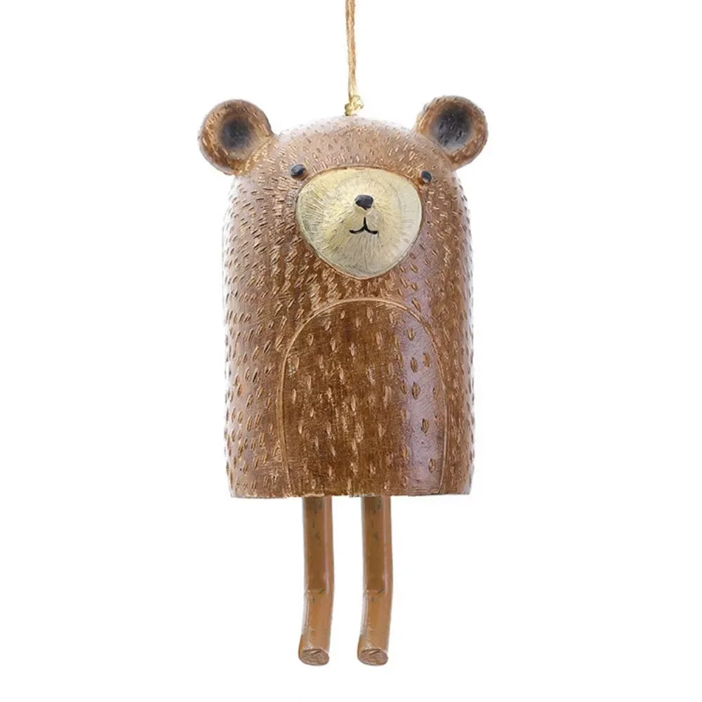 Cute brown bear resin wind chime for rustic garden decor, adding charming outdoor style to your porch or patio.