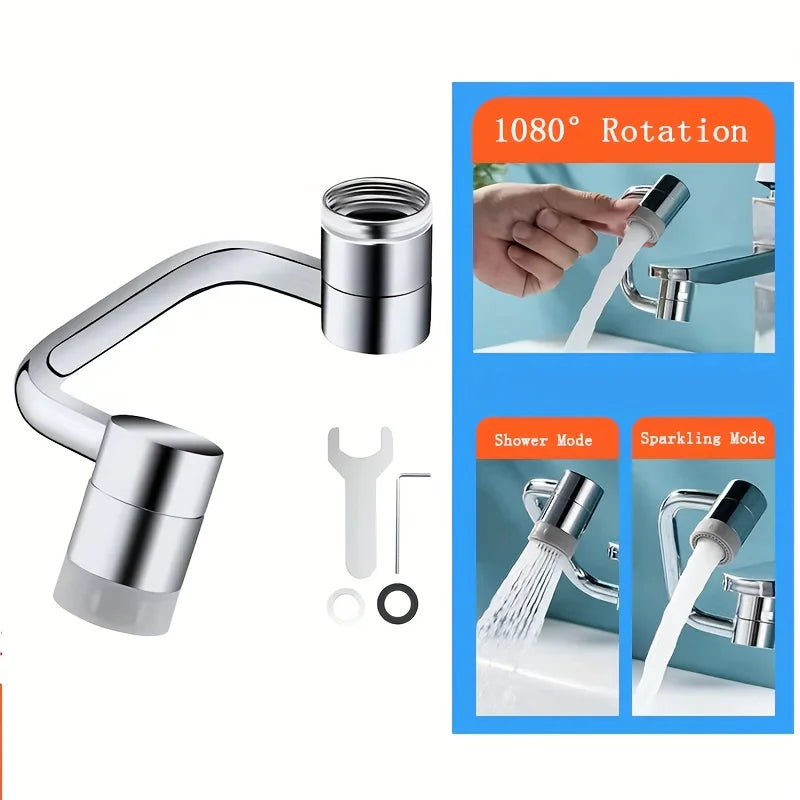 1pc 1080° Swivel Stainless Steel Faucet Extender Splashproof Dual Spray Mode Bathroom Sink Accessories Universal, with Adapter
