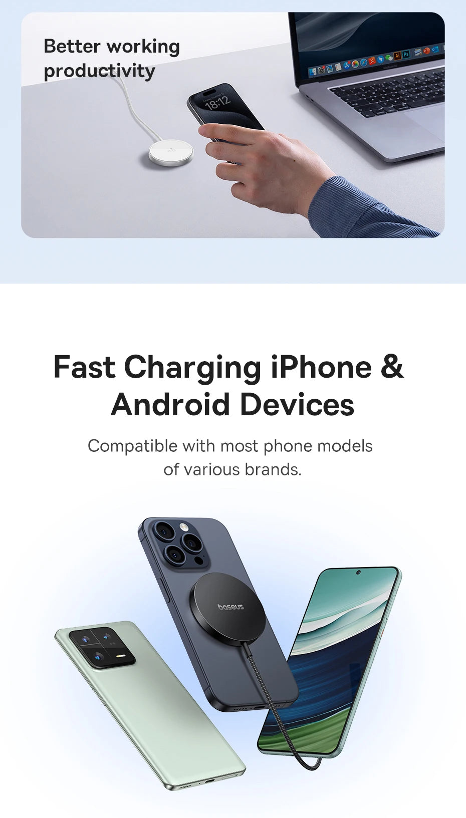 15W MagSafe Compatible Wireless Charger for iPhone 16 Series Tidesmit