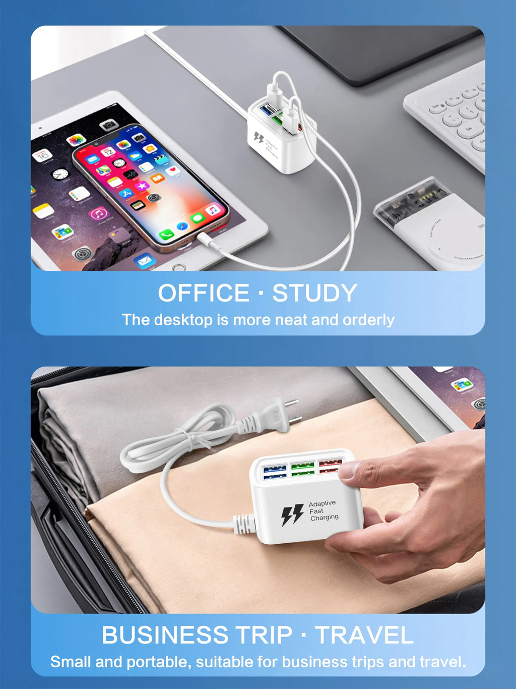 Universal 6 USB Charger Fast Charging Adapter Mobile Phone Power Strip with 1m Cable 6 USB HUB Charging Station For Home Office