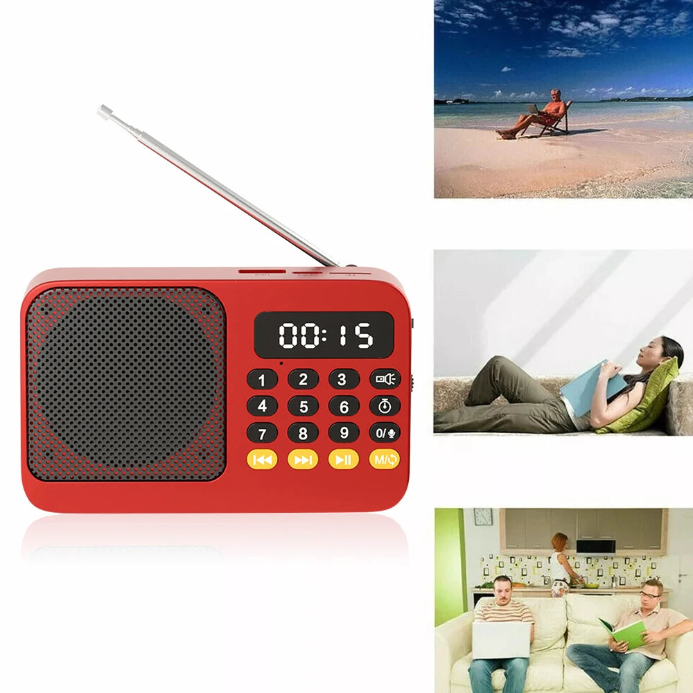 Bluetooth 5.0 FM Radio Portable Speaker with LED Light Support Recording TF Card USB Play Wireless Speaker Radio FM Receiver
