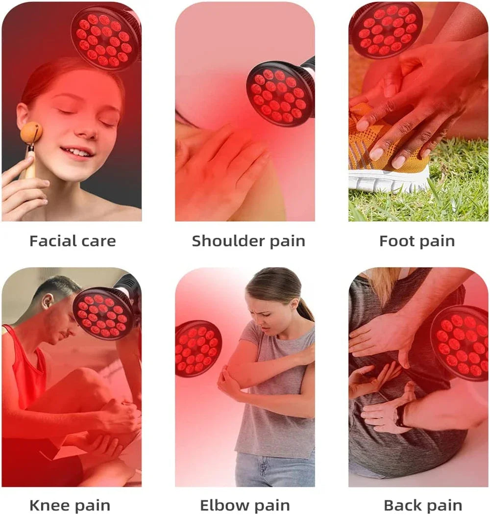 Red light therapy lamp with 660nm and 850nm for facial skin care and muscle, knee, back, and joint pain relief.