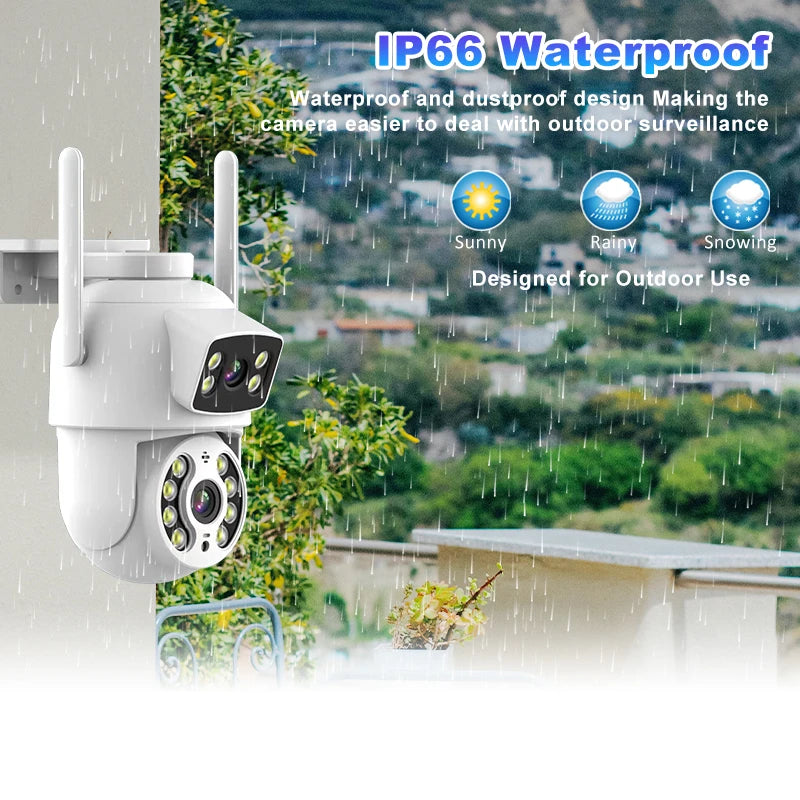 8MP 4K Dual Lens with Dual Screen PTZ Wifi Camera Ai Human Detect Auto Tracking Wireless Outdoor Surveillance Camera iCSee App