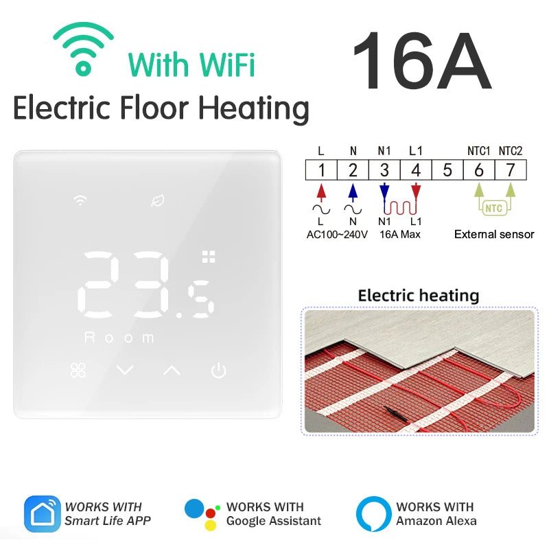 Tuya thermostat wifi smart gas boiler/water electric floor heating controller  temperature remote controller with google alexa