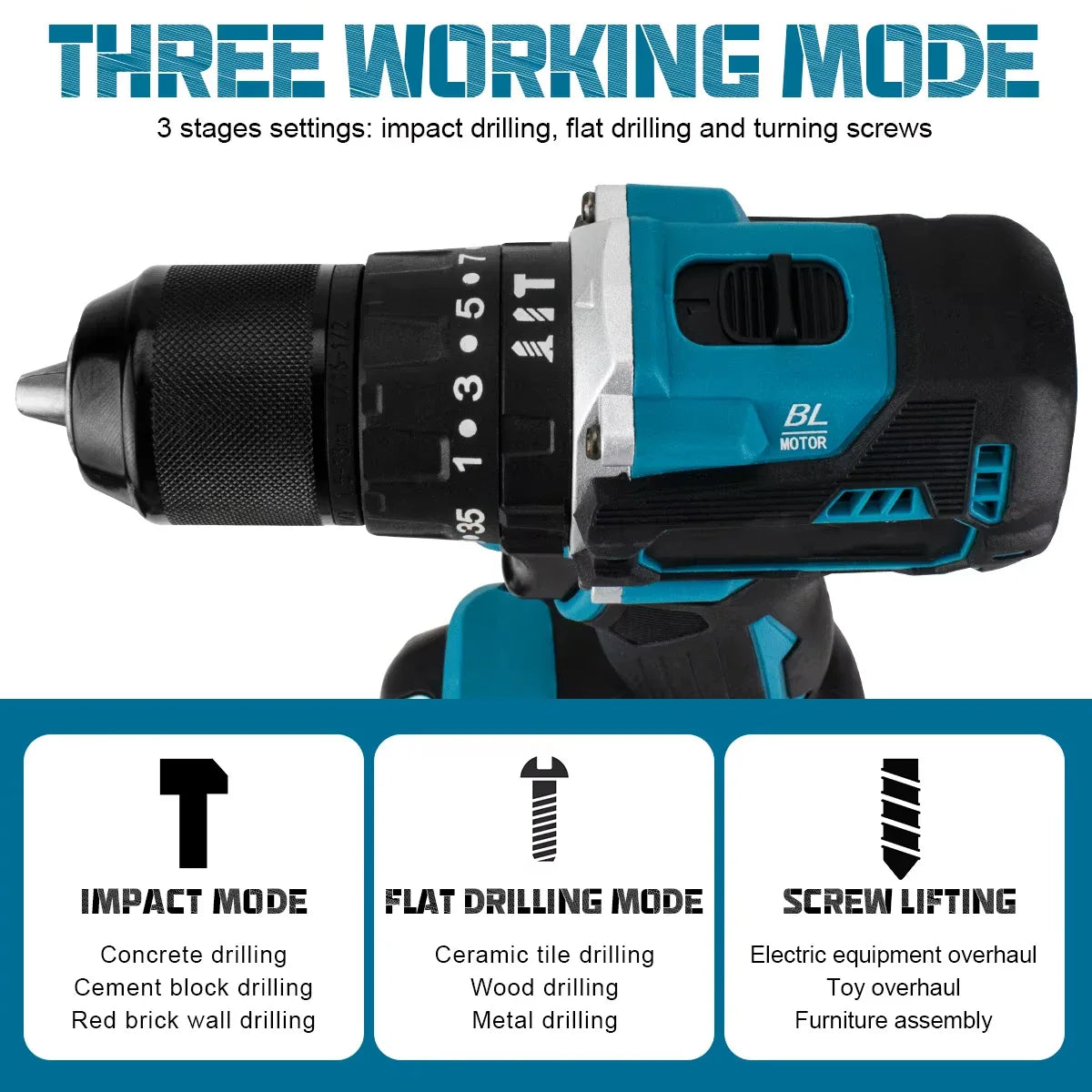 18V Brushless Cordless Drill Driver, Multifunctional High Torque Electric Screwdriver Power Tool Portable Handheld Equipment For Home DIY Compatible For Makita 18V LXT Lithium Battery