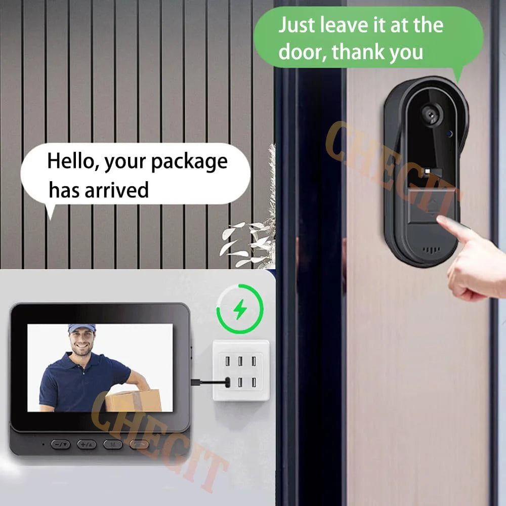 Wireless Wifi Doorbell Camera 1080P Video Intercom Doorbell Waterproof 4.3in IPS Screen Home Security Door Bell IR Night Vision