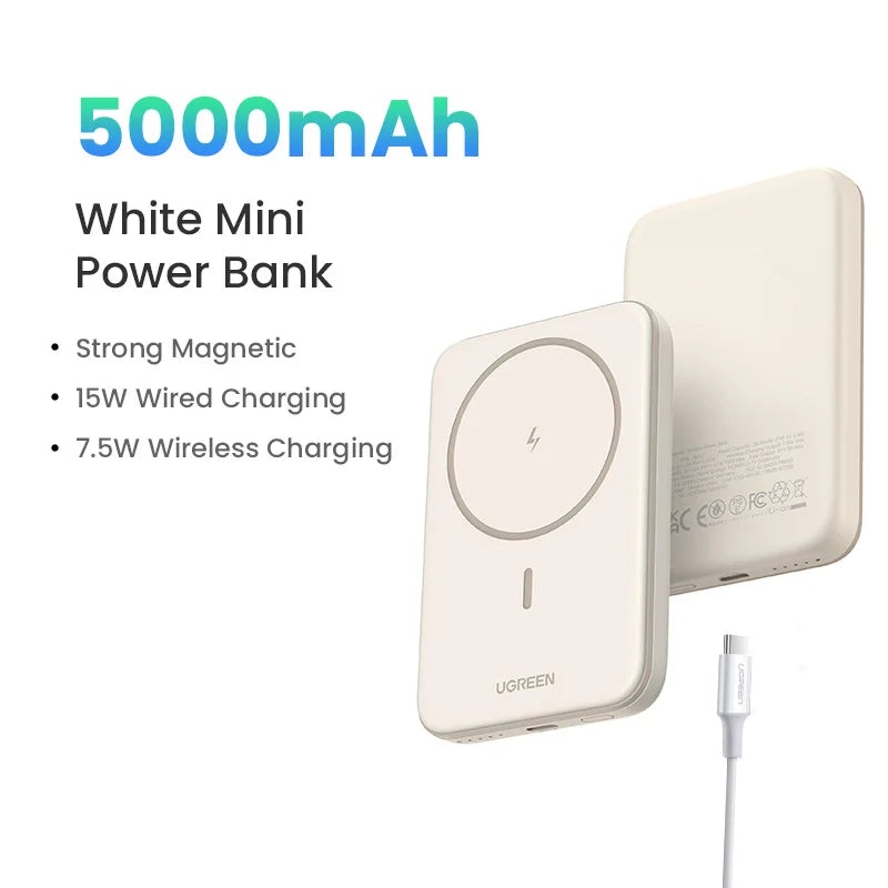 Magnetic Power Bank 5000mAh/10000mAh Portable Fast Charging Battery 5000mAh White Tidesmit
