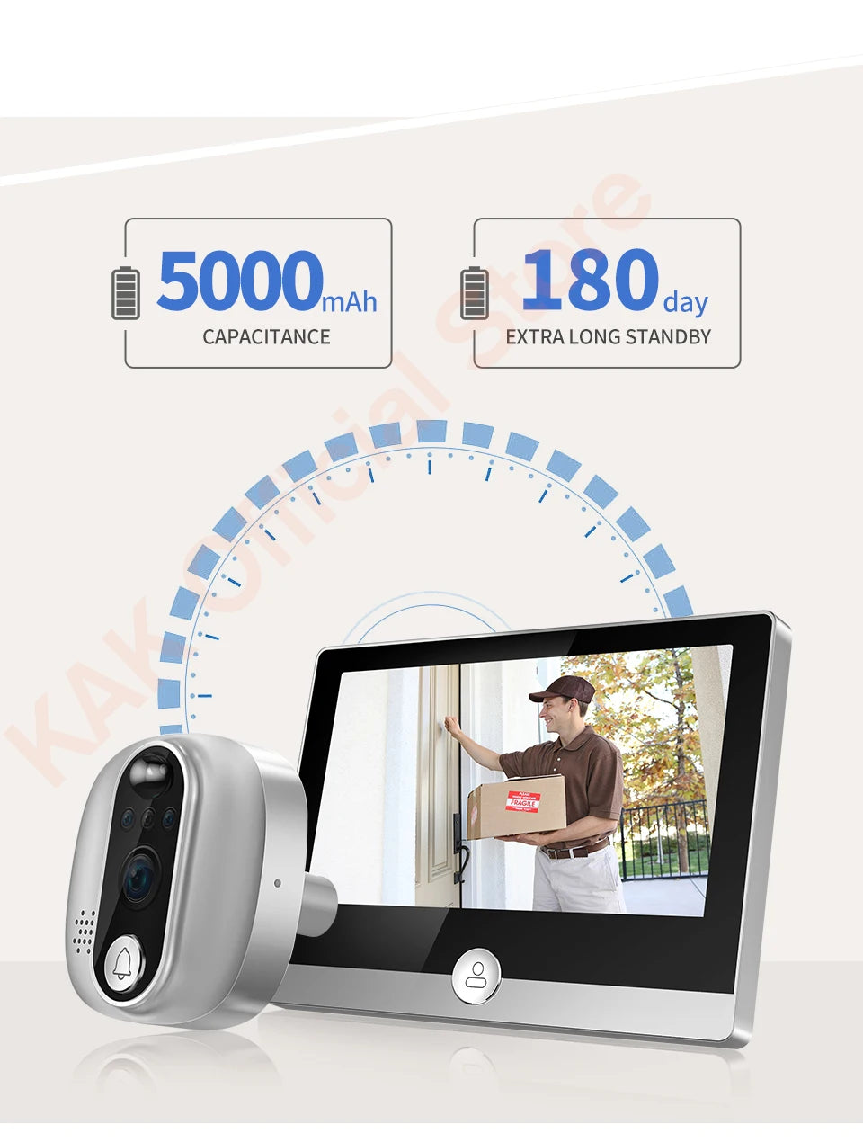 KAK Wifi Smart Door Bell Camera 4.3" Video Door Peephole Door Viewer 170 Degree Motion Detection Tuya APP Alexa Google Assistant
