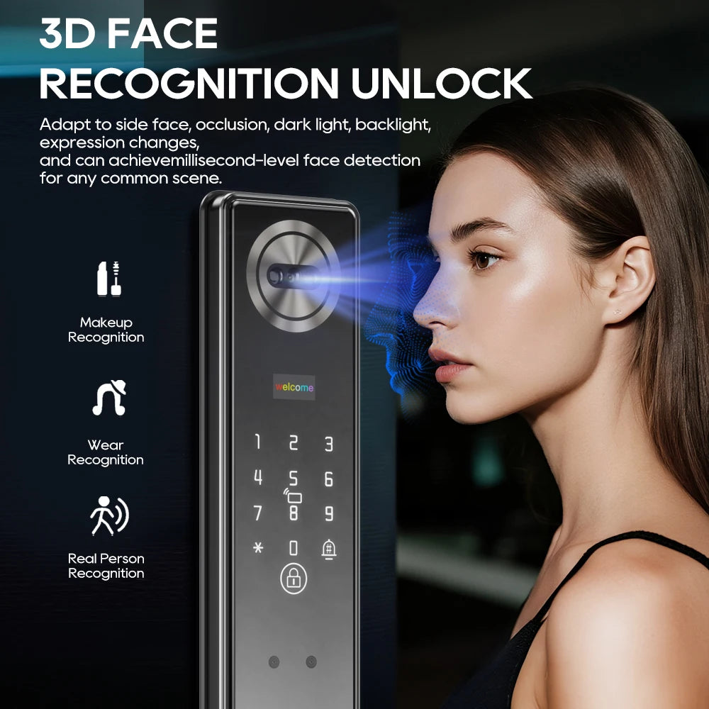 SANKESONG 3D Face Recognition Smart Door Lock,Palm Vein Recognition Video Smart Lock with Camera,Build-in WiFi,APP Control