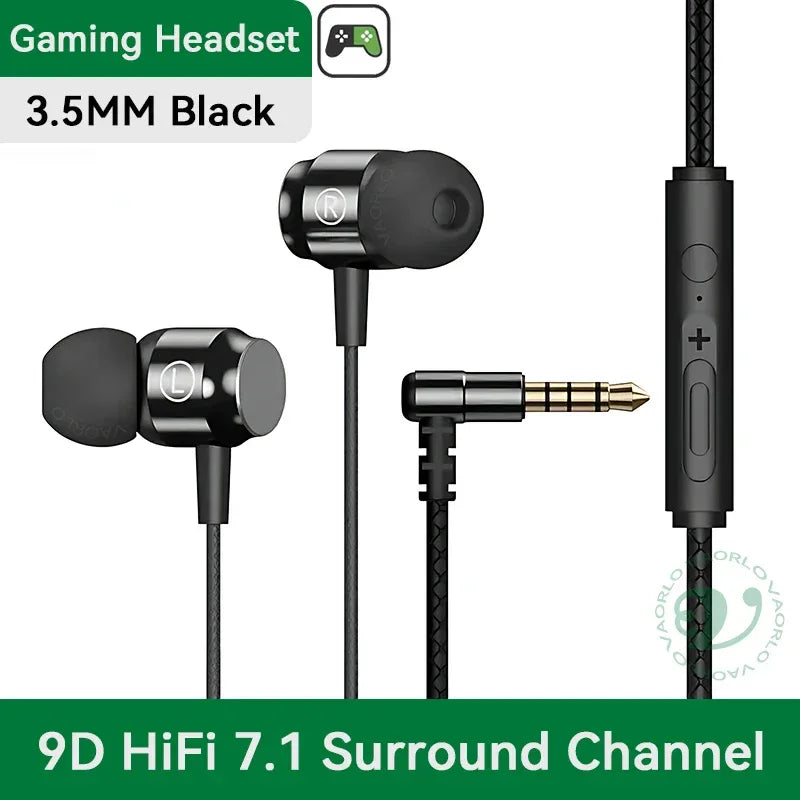 Metal Magnetic Gaming Earbuds 90° L Elbow Digital Type-C/3.5MM AUX 9D Surround HIFI Heavy Bass Music Headset For Samsung Android 3.5MM AUX Black Tidesmit