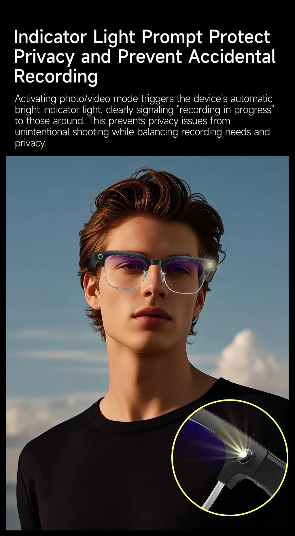 AI Smart Glasses with 8K Camera - Black Bluetooth Mixed Reality Headset Tidesmit
