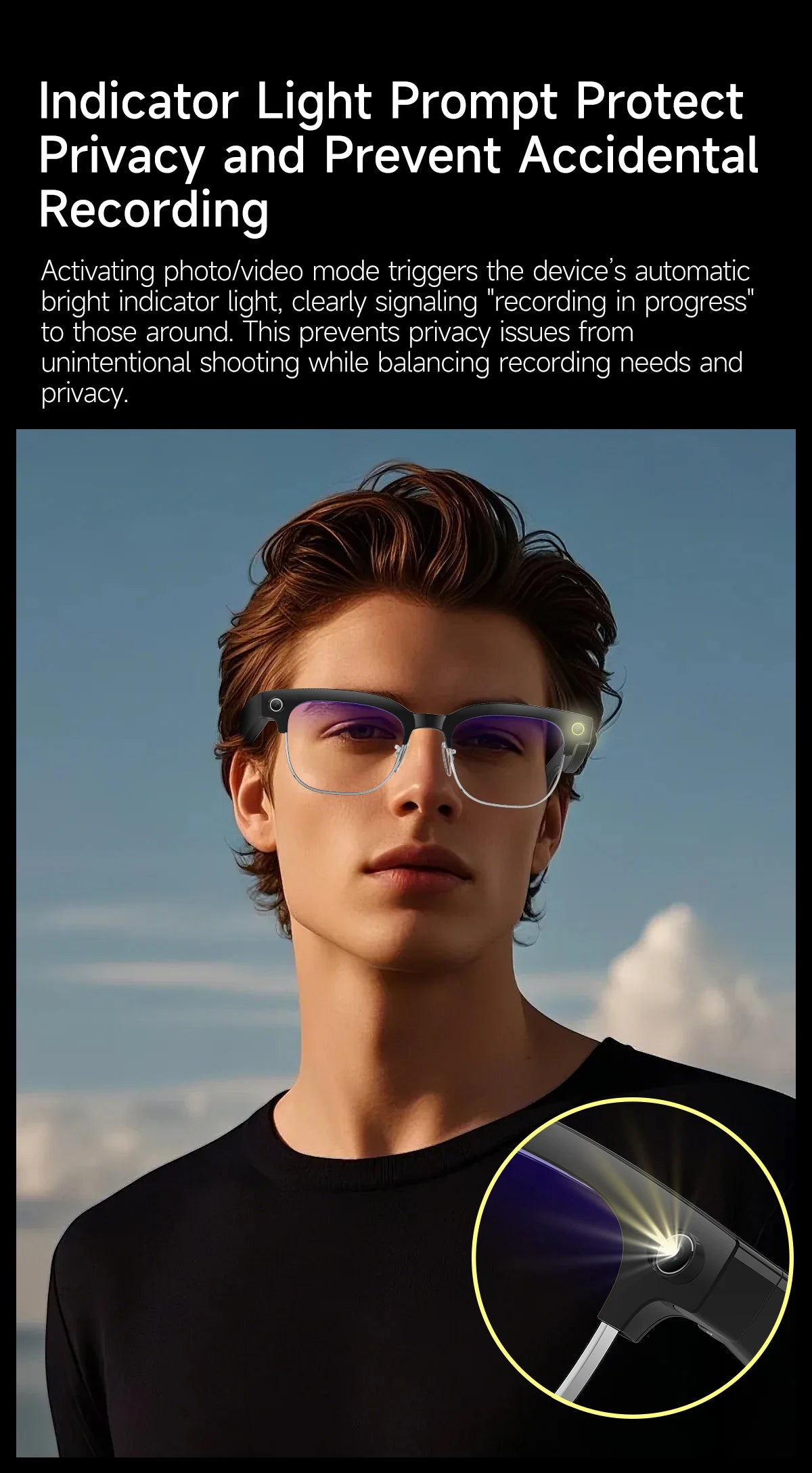 AI Smart Glasses with 8K Camera - Black Bluetooth Mixed Reality Headset Tidesmit