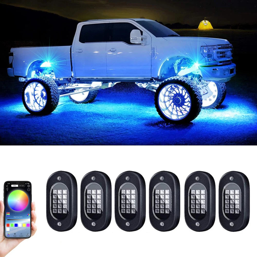 LED Rock Lights for Trucks | 4-12 Pod RGB App-Controlled Underglow Kit 6 pods Tidesmit