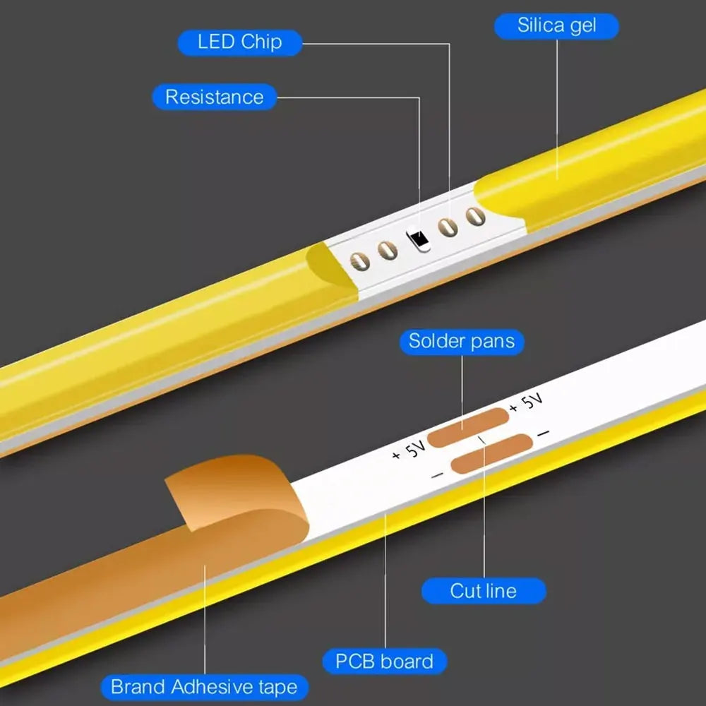 COB LED Strip Flexible High Density LED Strip 3mm COB Bar LED Light Warm 3000K White 6500K for Bedroom Kitchen Home