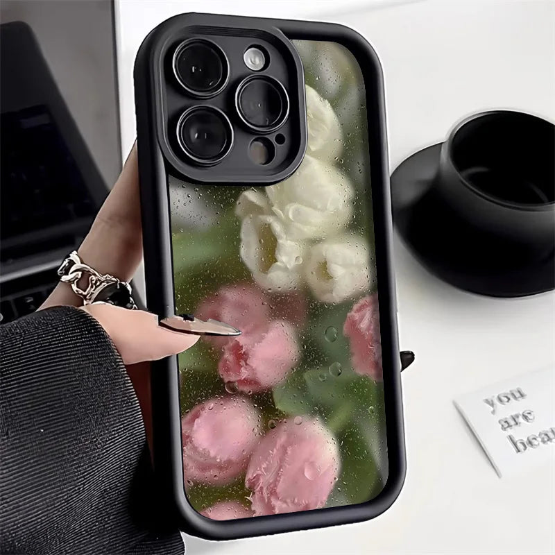 Flower Phone Case for iPhone, Shock-Absorbing Military-Grade Cover Black DJ55 Tidesmit
